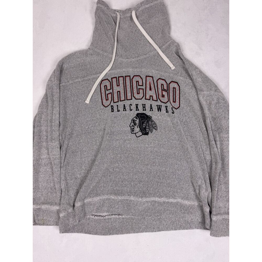 NHL Chicago Blackhawks Woman’s Sweater XL Grey Drawstring Cowl Neck Sportsteam